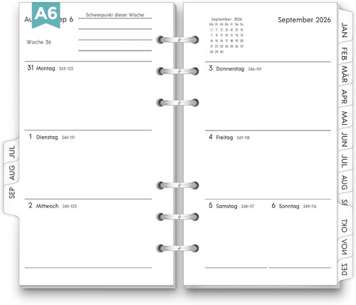 Kalendereinlagen ringbuch - a6,