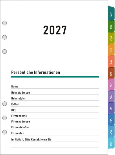 2027 wochenplaner einlagen - 2027, a5